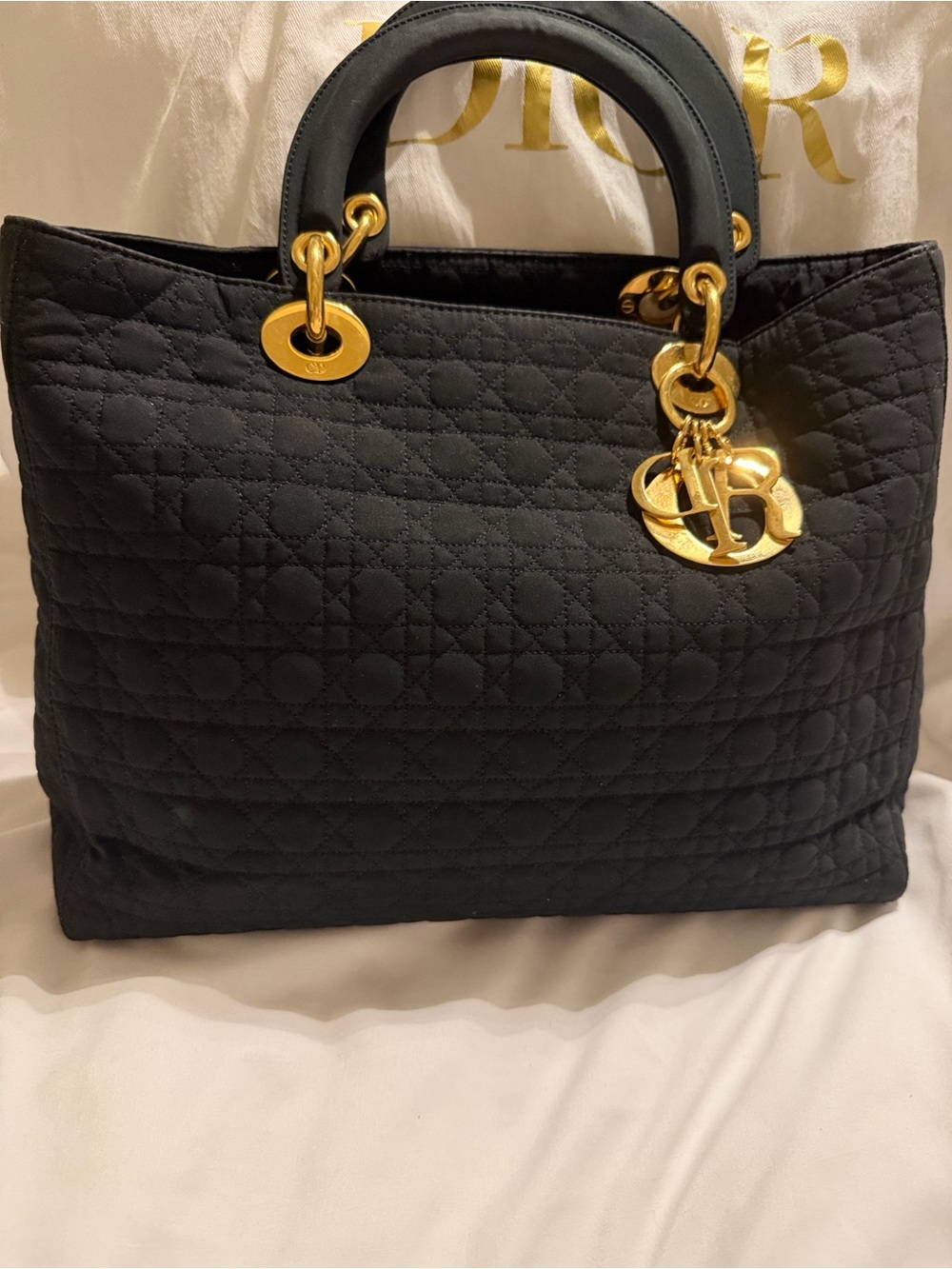 Christian Dior Cannage Quilted Nylon Soft Tote “Lady Dior Line”-with COA